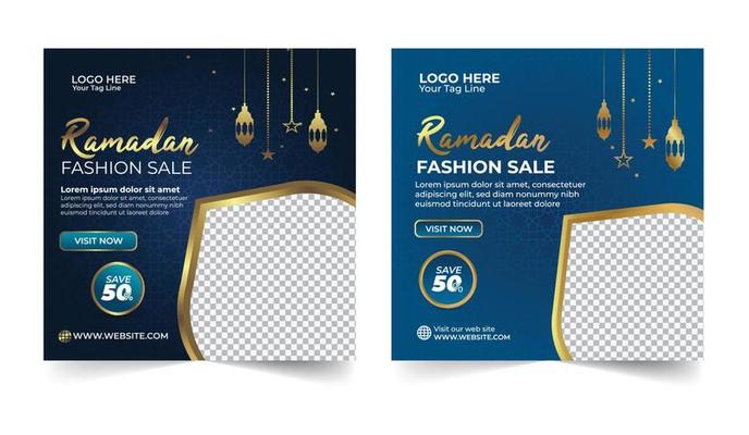Ramadan sale social media post template banners ad, Editable illustration, Islamic Holy Month of Ramadan Sale Banner with Illuminated Golden Lanterns,