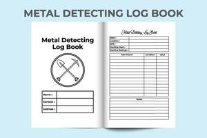 Metal detecting notebook interior. Digging work location and item information tracker template. Interior of a logbook. Metal detector information and work activity checker interior. vector