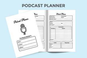 Podcast planner journal interior. Regular podcast information tracker and show management notebook template. Interior of a logbook. Daily podcast topic checker and hosting info tracker. vector