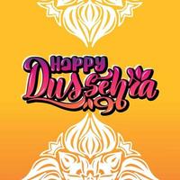 Beautiful lettering calligraphic inscription Happy Dussehra festival Indian ornament and gradient text with a shadow. Calligraphy on orange background. Vector stock illustration EPS 10