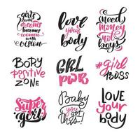 Girl power quotes set. Inspirational handwritten brush lettering. Vector calligraphy stock illustration isolated on white background. Typography for banners, badges, postcard, tshirt, prints.