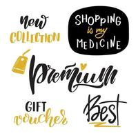 Online shop quotes set. Inspirational handwritten brush lettering. Vector calligraphy stock illustration isolated on white. Typography for banners, badges, postcard, tshirt, prints.