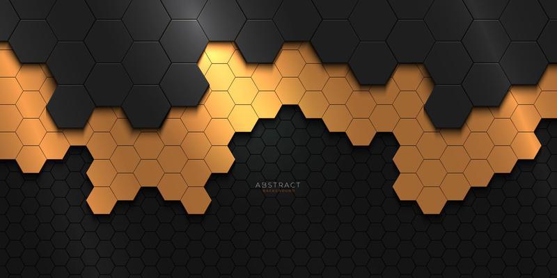 Abstract black and gold hexagonal luxury background