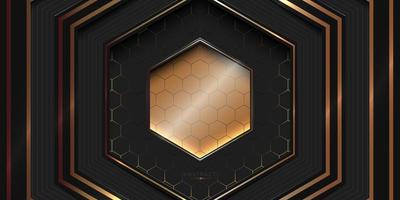 fondo de lujo de elementos hexagonales negros y dorados abstractos vector