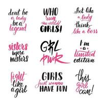 Feminism lettering quotes set. Inspirational handwritten brush lettering. Vector calligraphy stock illustration isolated on white background. Typography for banners, badges, postcard, tshirt, prints.