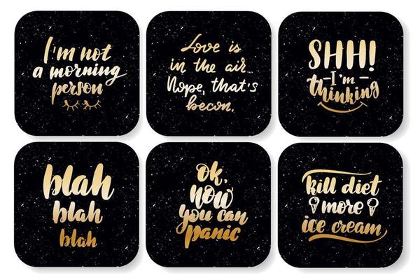 Set of handwritten lettering labels. Stickers with hand drawn typography inscriptions. Great vector stock calligraphy illustrations for handmade and scrapbooking, diaries, cards, badges, social media.