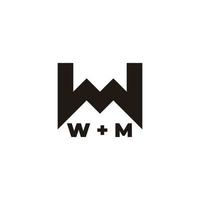 letter wm simple linked line geometric style logo vector