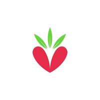 amor corazón fresa fruta etiqueta símbolo vector