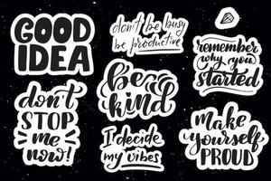 Set of handwritten lettering labels. Stickers with hand drawn typography inscriptions. Great vector stock calligraphy illustrations for handmade and scrapbooking, diaries, cards, badges, social media.