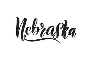 Inspirational handwritten brush lettering Nebraska. Vector calligraphy illustration isolated on white background. Typography for banners, badges, postcard, tshirt, prints, posters.