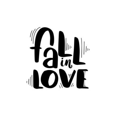 Inspirational handwritten brush lettering fall in love. Vector calligraphy illustration isolated on white background. Typography for banners, badges, postcard, tshirt, prints, posters.