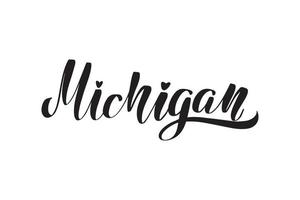 pincel inspirador escrito a mano con letras michigan. ilustración de caligrafía vectorial aislada sobre fondo blanco. tipografía para pancartas, insignias, postales, camisetas, impresiones, carteles. vector