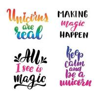 Magic lettering quotes set. Inspirational handwritten brush lettering. Vector calligraphy stock illustration isolated on white. Typography for banners, badges, postcard, tshirt, prints.