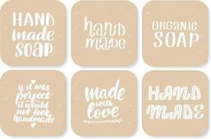 Set of handwritten lettering labels. Stickers with hand drawn typography inscriptions. Great vector stock calligraphy illustrations for handmade and scrapbooking, diaries, cards, badges, social media.