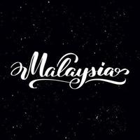 Chalkboard blackboard lettering Malaysia. Handwritten calligraphy text, chalk on a blackboard, vector stock illustration. Greetings for logotype, badge, icon.