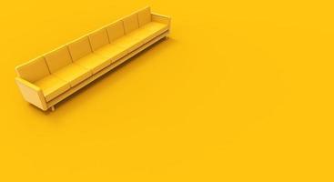 Extremely long yellow sofa isolated on yellow background. 3d rendering photo