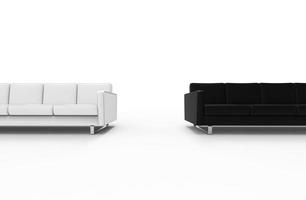 sofá blanco y negro extremadamente largo aislado sobre fondo blanco. representación 3d foto