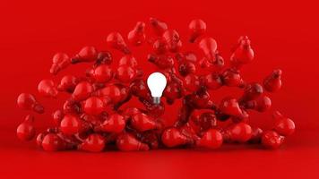 Light bulbs on red background. Idea concept. 3D Illustration. photo