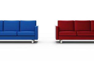 Extremely long red and blue sofa isolated on white background. 3d rendering 3d rendering