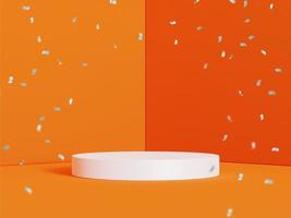 Abstract geometric shape podium for product display on orange background. 3d rendering. photo