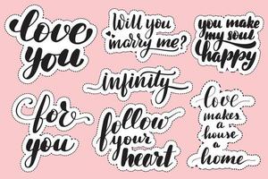 Set of handwritten lettering labels. Stickers with hand drawn typography inscriptions. Great vector stock calligraphy illustrations for handmade and scrapbooking, diaries, cards, badges, social media.