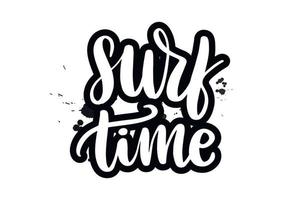 Inspirational handwritten brush lettering surf time. Vector calligraphy illustration isolated on white background. Typography for banners, badges, postcard, tshirt, prints, posters.