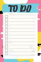 To do list with retro background and trendy lettering. Memphis style. Template for agenda, planners, check lists, and other stationery. Isolated. Vector stock illustration.