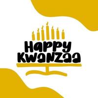 Happy Kwanzaa hand lettering with candles isolated on white. African American holiday. Vector template for typography poster, banner, greeting card, postcard, flyer, sticker, etc. Vector illustration