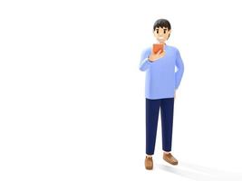 3D man use a smartphone on white background, 3D rendering. photo