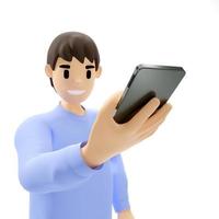 3D man use a smartphone on white background, 3D rendering. photo