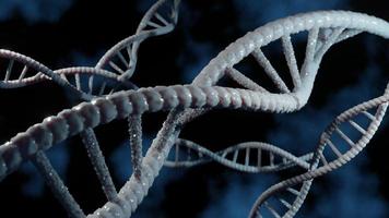 ilustración de doble hélice de adn. espiral de adn humano formada a partir de moléculas de nucleótidos. perfecto para usar como base para la ciencia, la biotecnología o la genética. versión azul. ilustración 3d foto