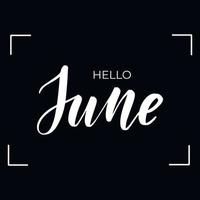 Chalkboard blackboard lettering hello June. Handwritten calligraphy text, chalk on a blackboard, vector illustration.