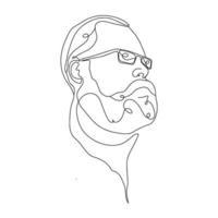 Continuous line, one line, drawing of face and hairstyle, fashion concept, man with beard face portrait, minimalist, vector stock illustration for tshirt, design print graphics style, barbershop