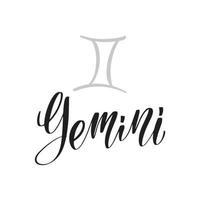 Zodiac sign, magic, astrology. Inspirational handwritten lettering Gemini. Vector calligraphy stock illustration isolated on white. Typography for banner, badge, postcard, tshirt, print.