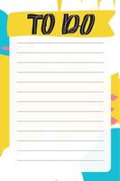 To do list with retro background and trendy lettering. Memphis style. Template for agenda, planners, check lists, and other stationery. Isolated. Vector stock illustration.