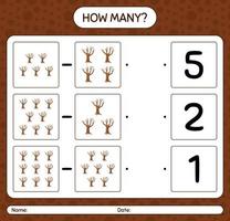 How many counting game with tree. worksheet for preschool kids, kids activity sheet vector