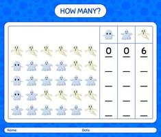 How many counting game with halloween icon. worksheet for preschool kids, kids activity sheet vector