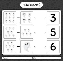 How many counting game with ghost. worksheet for preschool kids, kids activity sheet vector