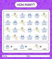 How many counting game with halloween icon. worksheet for preschool kids, kids activity sheet vector