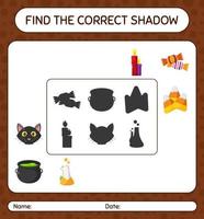 encuentra el juego de sombras correcto con el icono de halloween. hoja de trabajo para niños en edad preescolar, hoja de actividades para niños vector