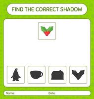 encuentra el juego de sombras correcto con holly berry. hoja de trabajo para niños en edad preescolar, hoja de actividades para niños vector