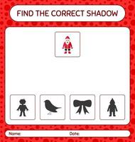 Find the correct shadows game with santa claus. worksheet for preschool kids, kids activity sheet vector