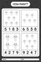 How many counting game with ghost. worksheet for preschool kids, kids activity sheet vector