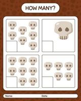 How many counting game with skull. worksheet for preschool kids, kids activity sheet vector