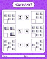 How many counting game with tombstone. worksheet for preschool kids, kids activity sheet vector