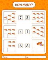 How many counting game with candy. worksheet for preschool kids, kids activity sheet vector