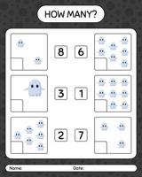 How many counting game with ghost. worksheet for preschool kids, kids activity sheet vector