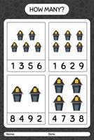 How many counting game with house. worksheet for preschool kids, kids activity sheet vector