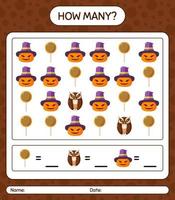 How many counting game with halloween icon. worksheet for preschool kids, kids activity sheet vector