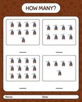 How many counting game with bat. worksheet for preschool kids, kids activity sheet vector